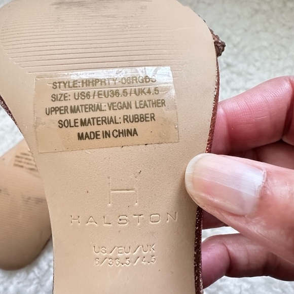 Halston Rhinestone Ankle Strap Sandal - Heels open toe Rosegold Sparkle Party 6 - Picture 8 of 14